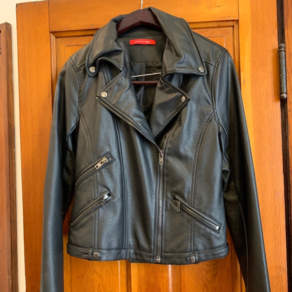 Black Vegan Leather Jacket "Signature" Size M